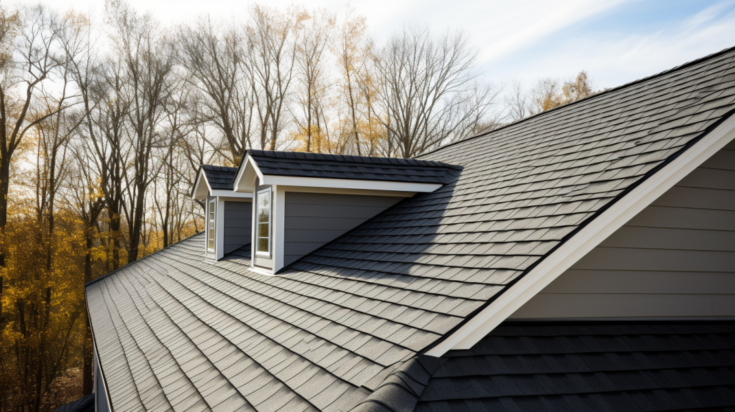 An image of a roof with a black shingle.