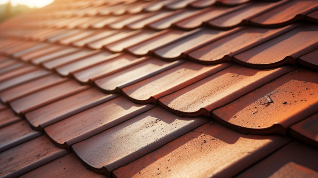A close up image of a red tiled roof.