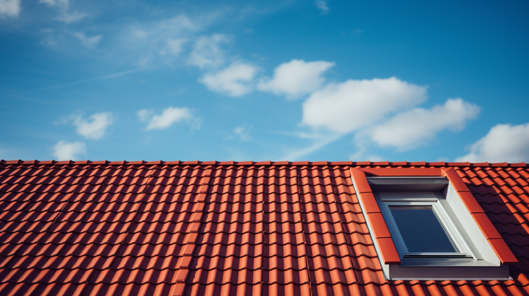 A tiled roof with a window.