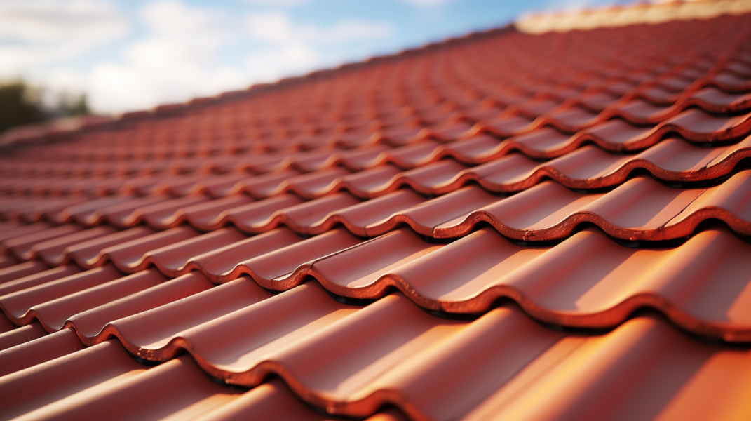 A close up of a red tiled roof.