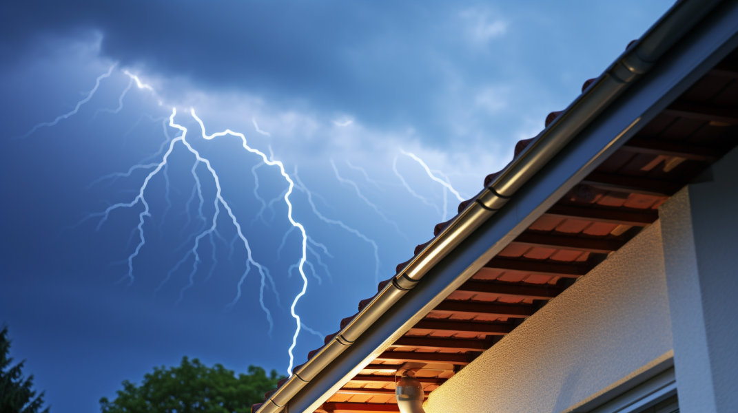 A lightning strike over a house.